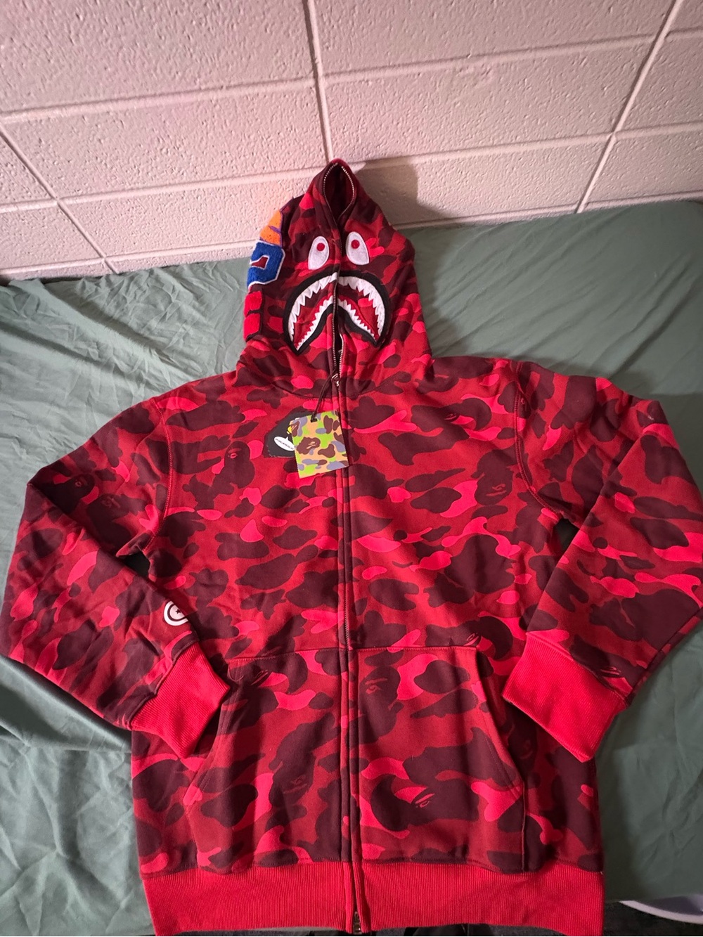 Bathing Ape (BAPE) ‘Color Camo Shark’ Full Zip Hoodie In Red✅